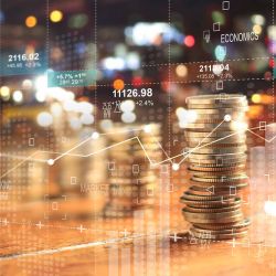 Statistics, a stack of coins in the background