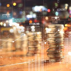 Statistics, a stack of coins in the background