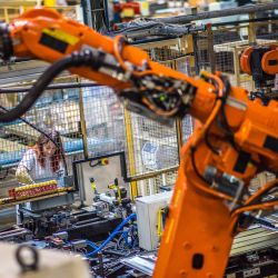 Industrial plant with working woman